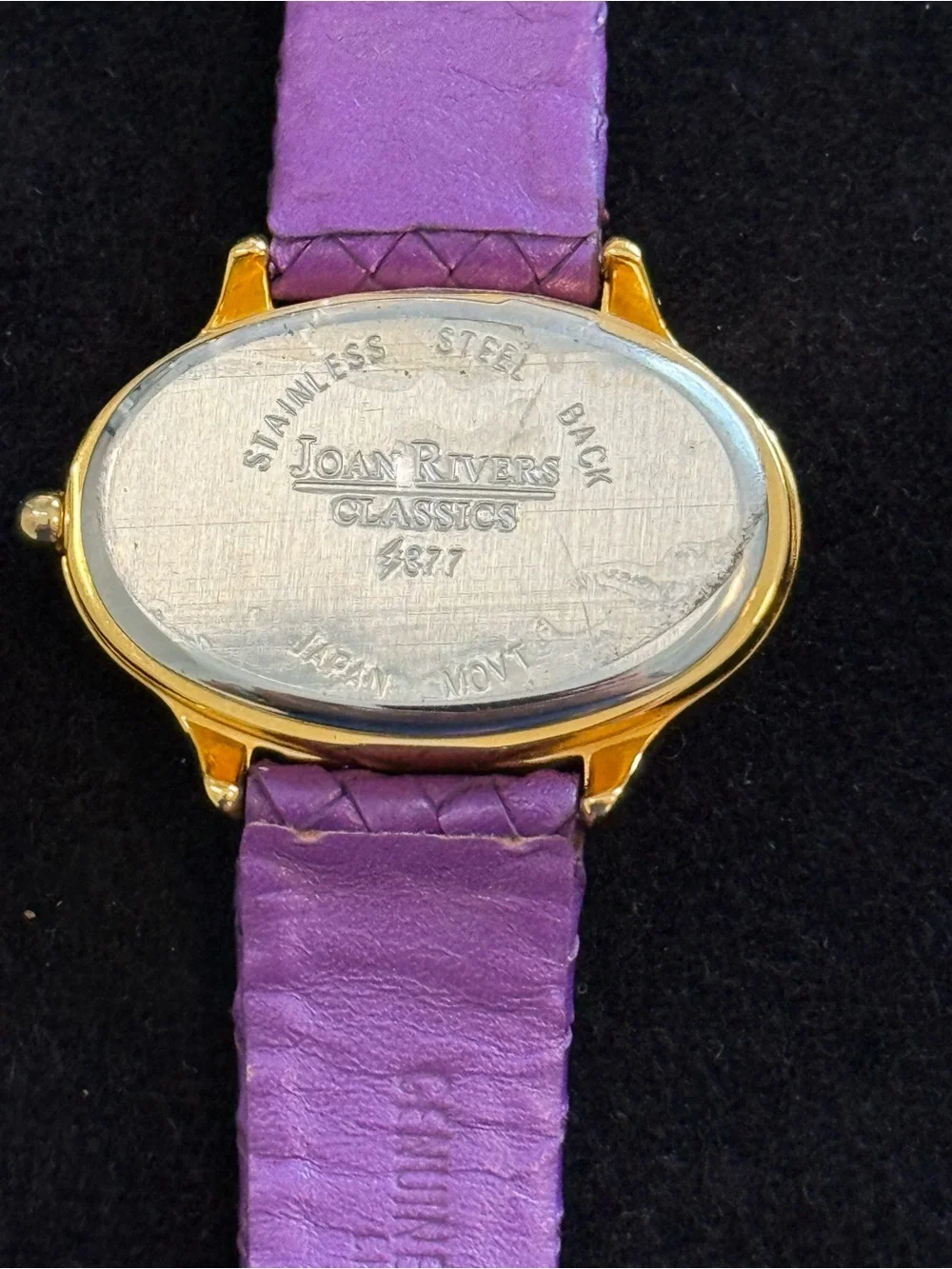 JOAN RIVERS CLASSICS Women’s Quartz Oval Gold Tone Purple Dial Leather Watch
